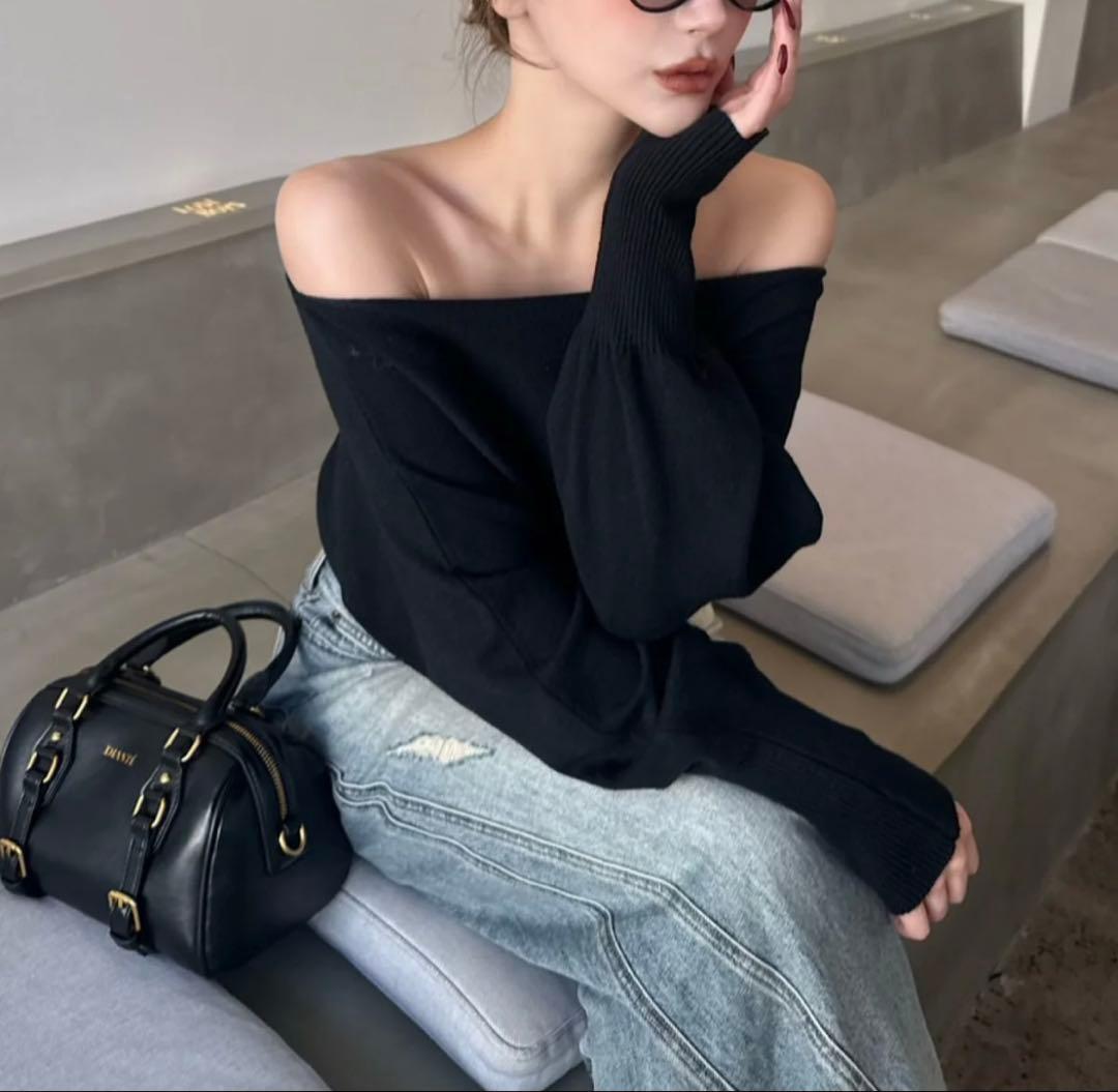 トップス DIANTE LOOSE OFF SHOULDER KNIT TOPS