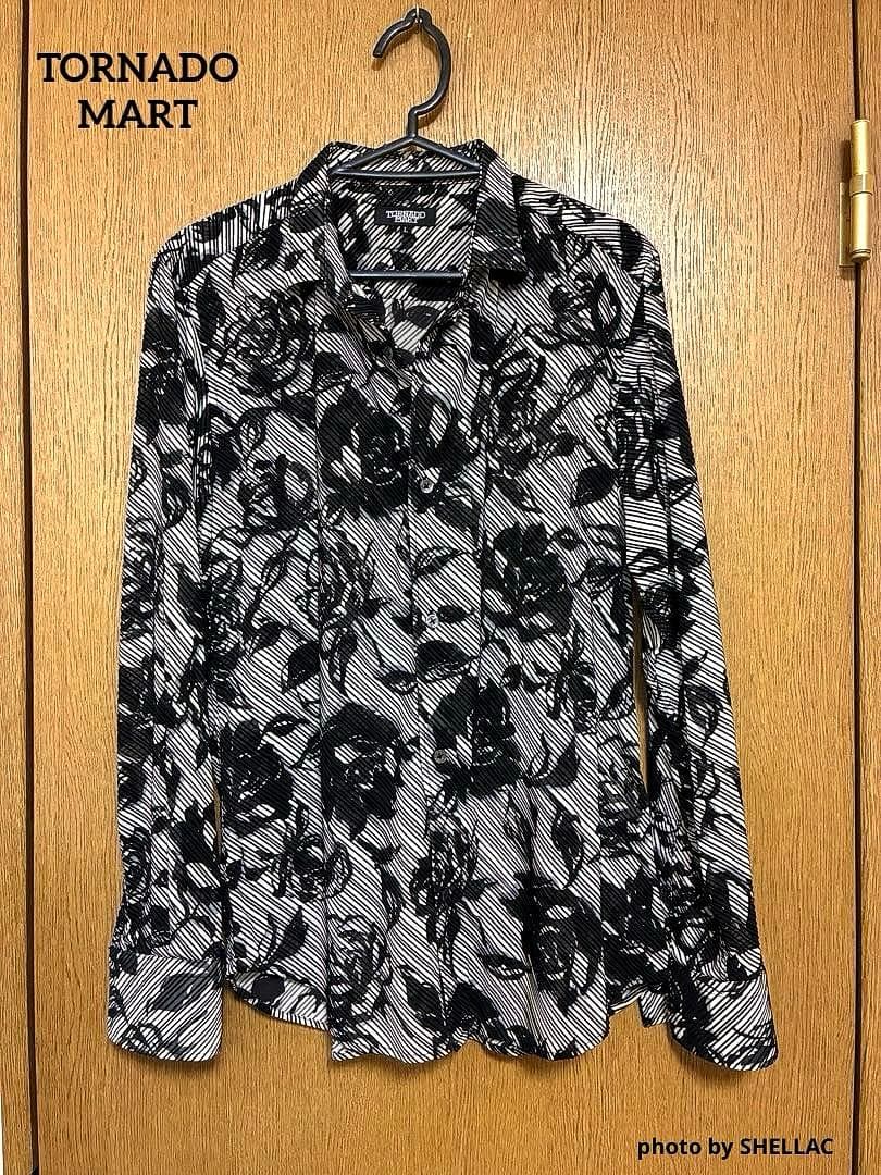 TORNADO MART フロッキー加工 ブラックローズ モノトーンシャツ