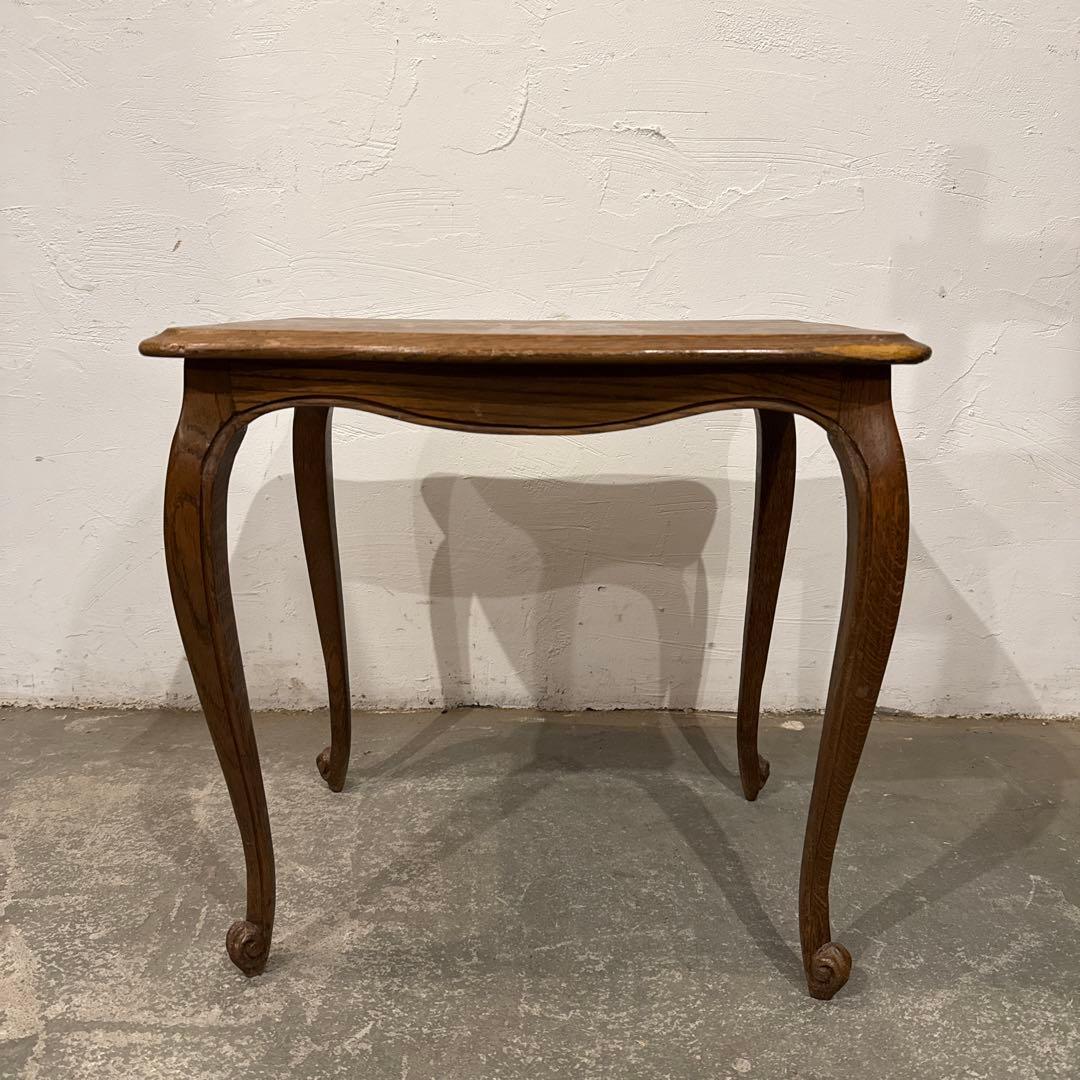 ヴィンテージ　木製サイドテーブル　猫脚　中