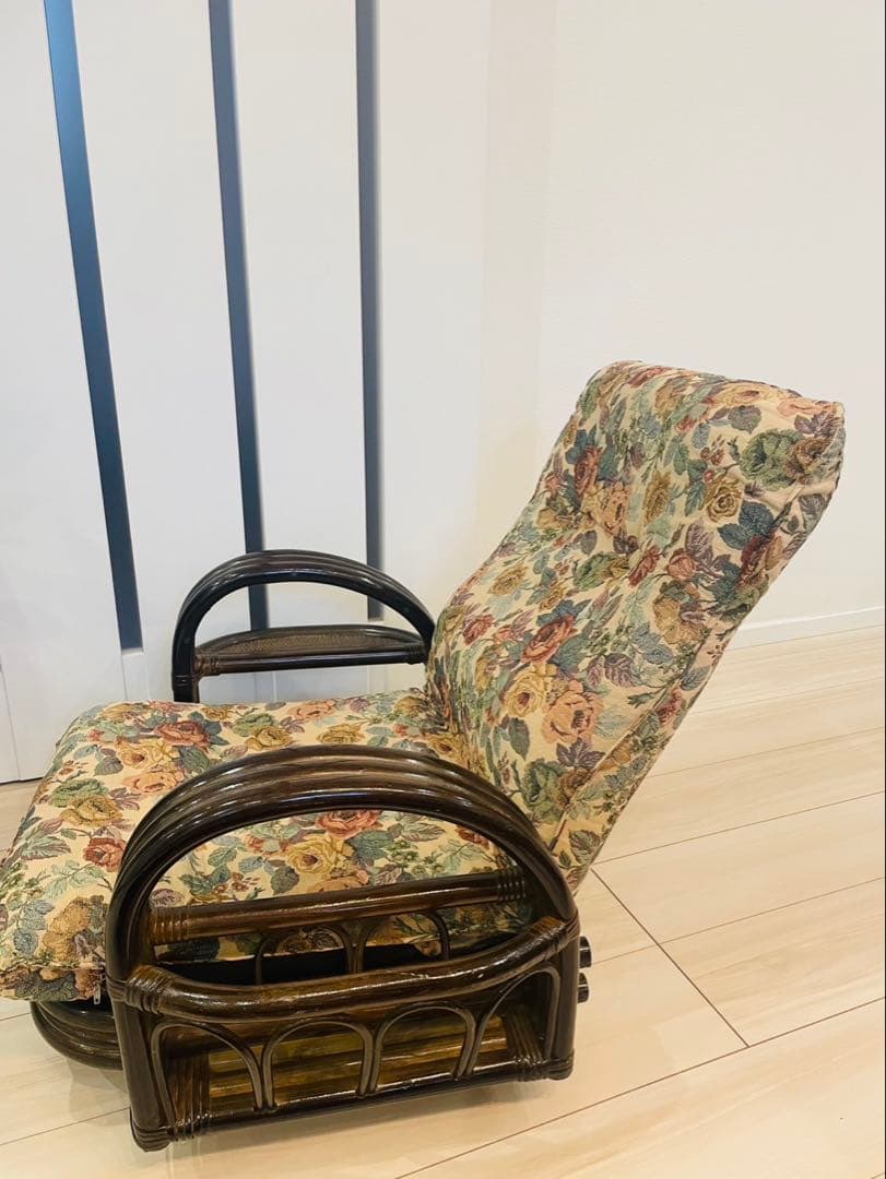 籐 リクライニングチェア 回転式 ロータイプ