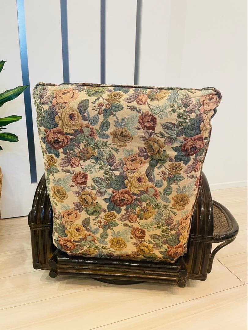 籐 リクライニングチェア 回転式 ロータイプ