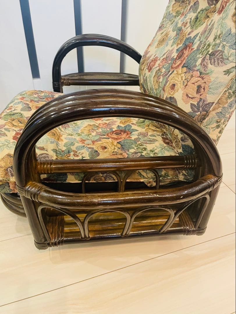 籐 リクライニングチェア 回転式 ロータイプ