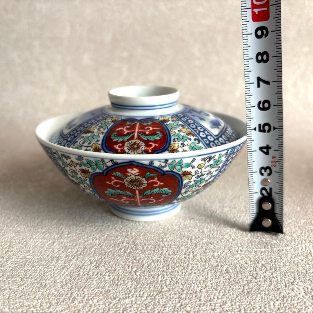 人間国宝 十三代 酒井田柿右衛門 錦菊鳳凰紋 蓋付茶碗 飯碗 2客 共箱 有田焼