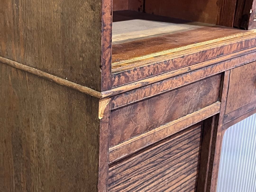 B*♪様 昭和レトロ 木製食器棚 ガラス戸付き水屋箪笥