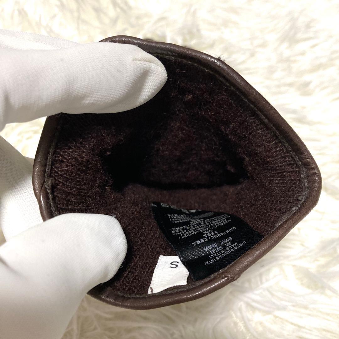 美品GIORGIO ARMANI ラムレザー手袋　カシミヤ　茶　エンボスロゴ