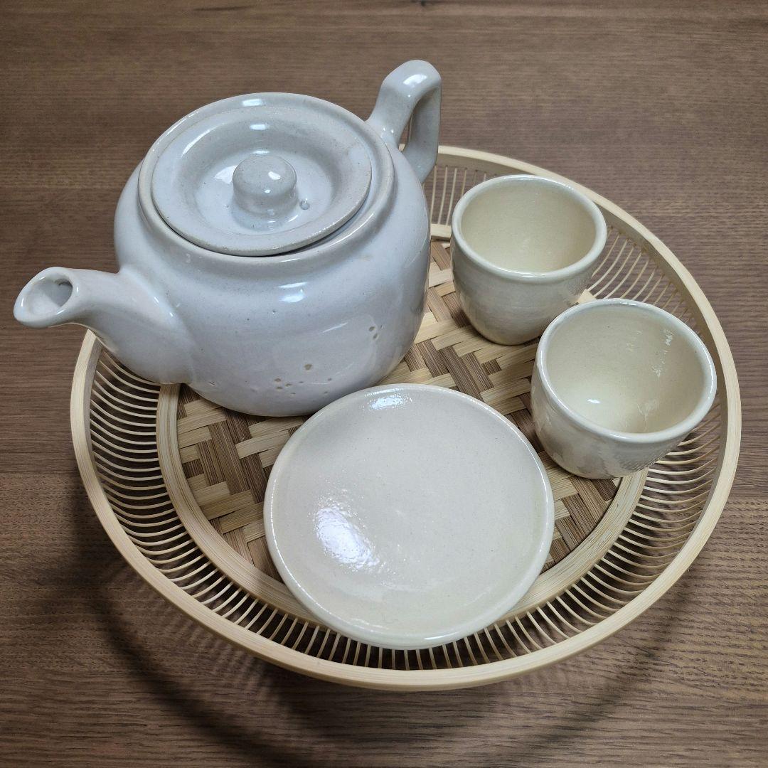 ティーセット　アンティークポット　出西窯　竹細工　駿河　お盆