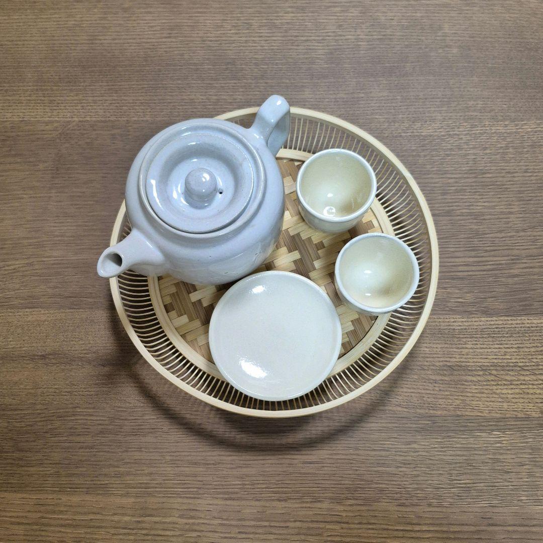 ティーセット　アンティークポット　出西窯　竹細工　駿河　お盆