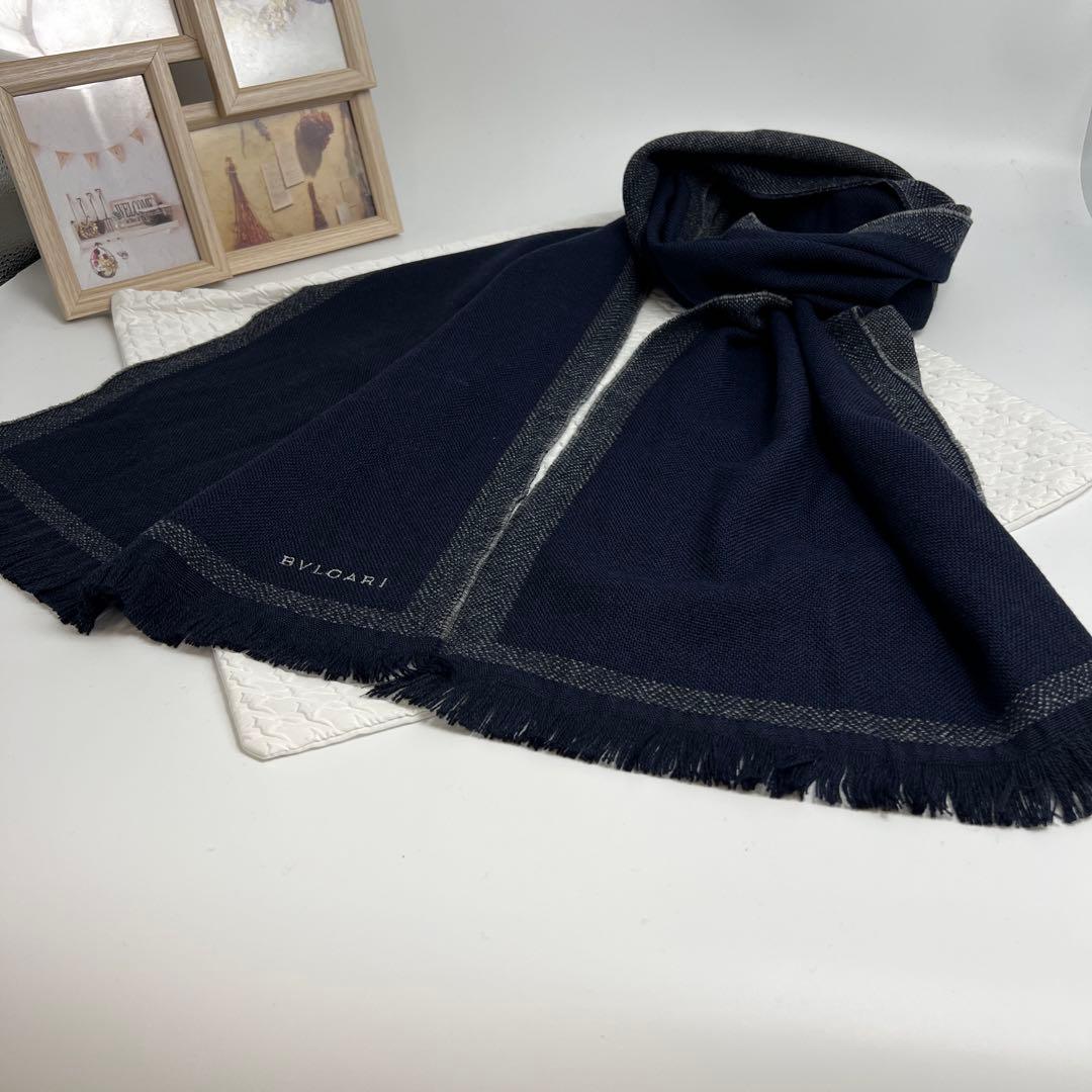 ✨未使用品✨BVLGARIブルガリ　カシミア＆ウール　マフラー　ネイビー