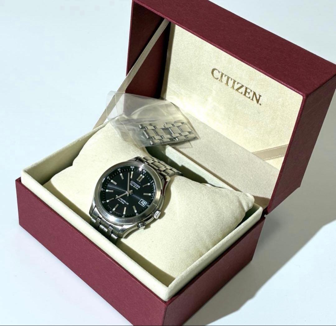 美品★ CITIZEN ECO-DRIVE ソーラー電波 腕時計 黒文字盤
