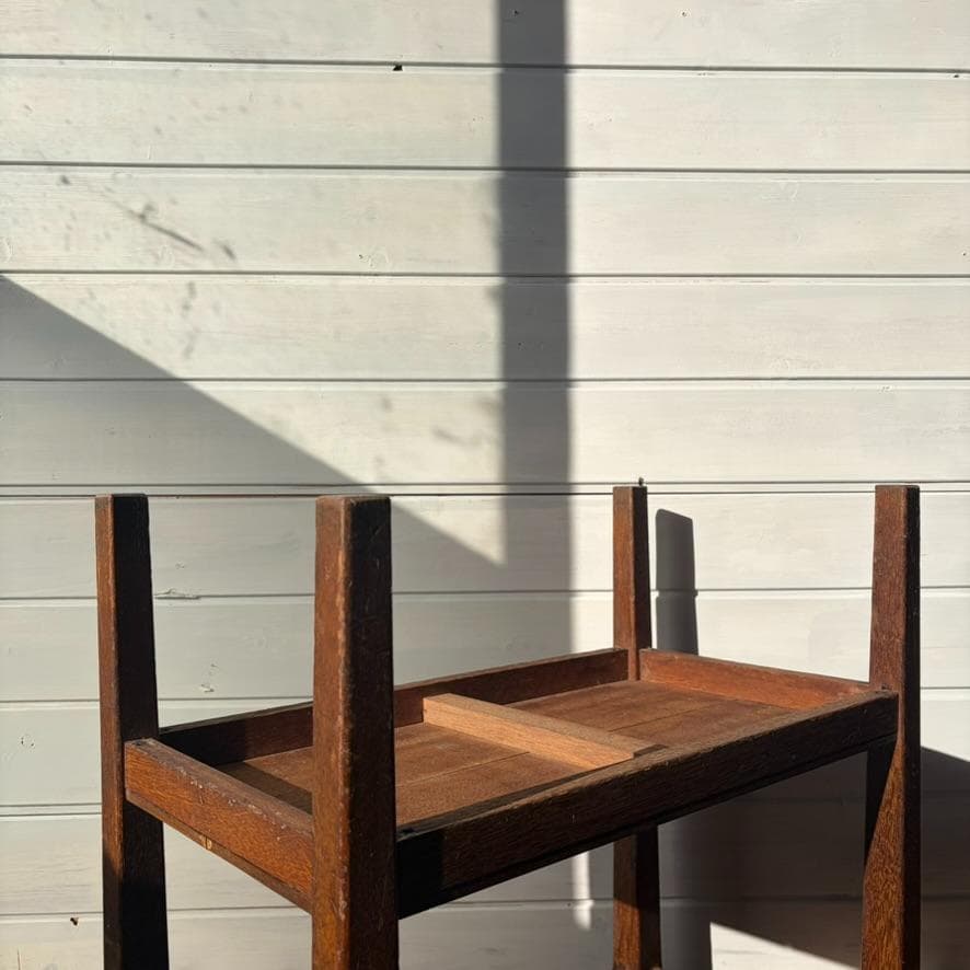 木製 二段 サイドテーブル／小机 飾り台 古家具 古道具