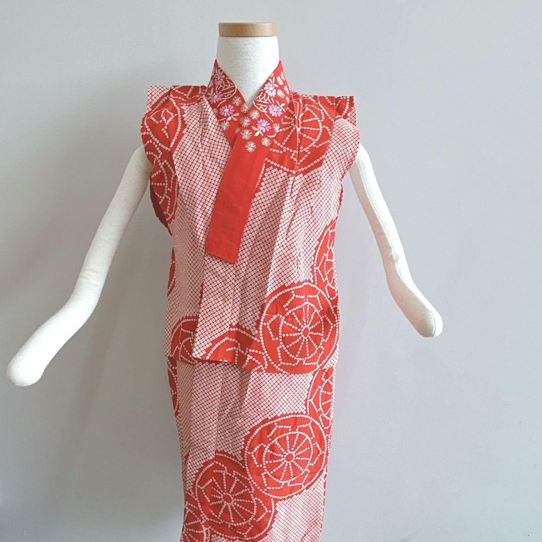 セット　七五三　7歳女の子　長着＆袋帯＆長襦袢＆小物　緑　源氏車金糸青海波　地紋