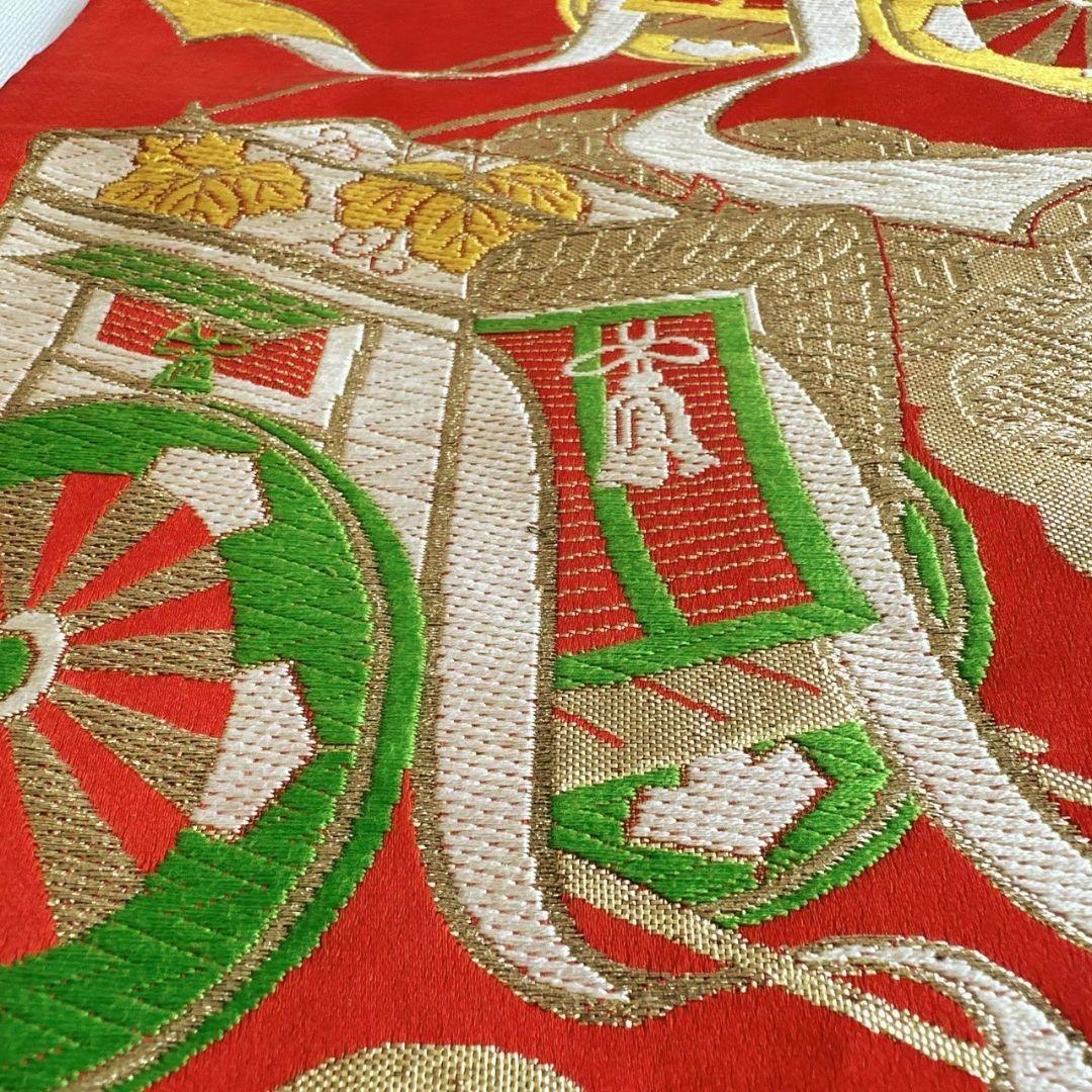 セット　七五三　7歳女の子　長着＆袋帯＆長襦袢＆小物　緑　源氏車金糸青海波　地紋