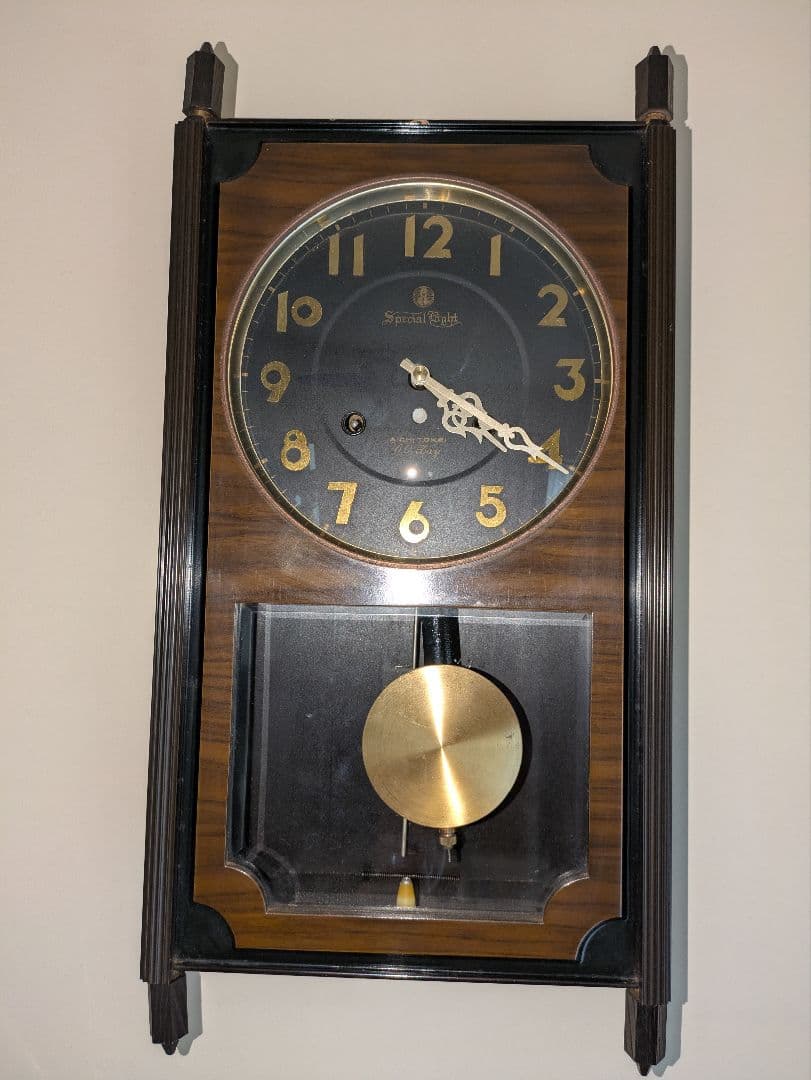 木製ブラウン掛時計 柱時計　60days アイチの時計