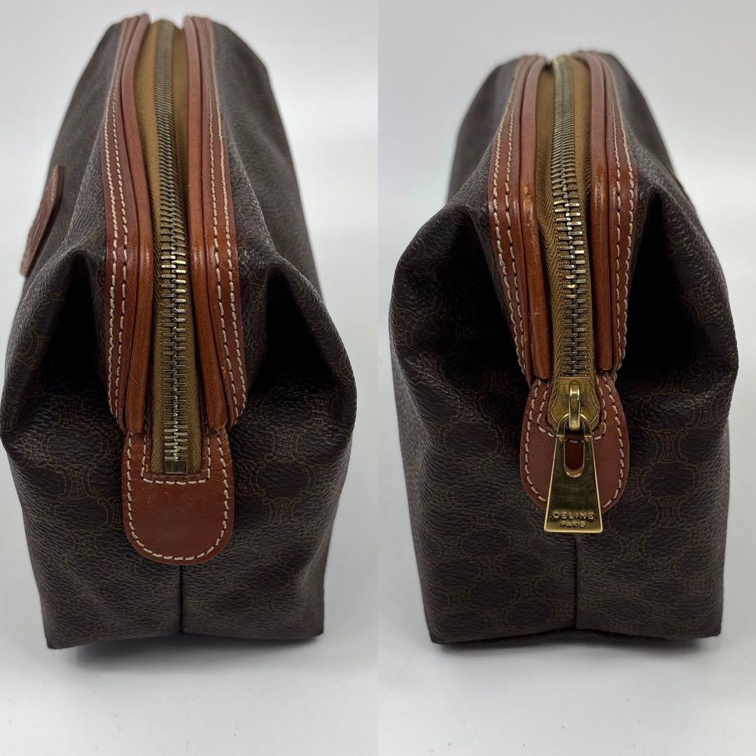 【美品✨】CELINE セリーヌ　ポーチ　マカダム柄　PVC×レザー　ブラウン