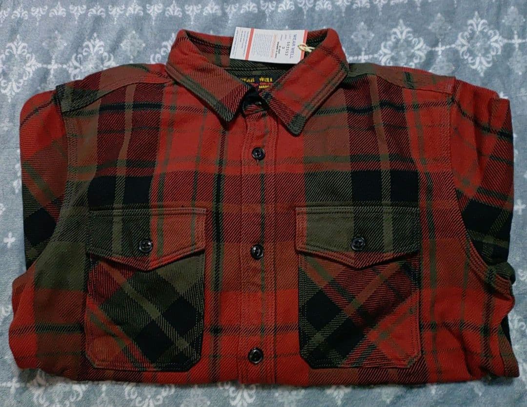 ウエスUES502552エクストラヘビーネルシャツ 赤と緑のチェック柄 長袖 L