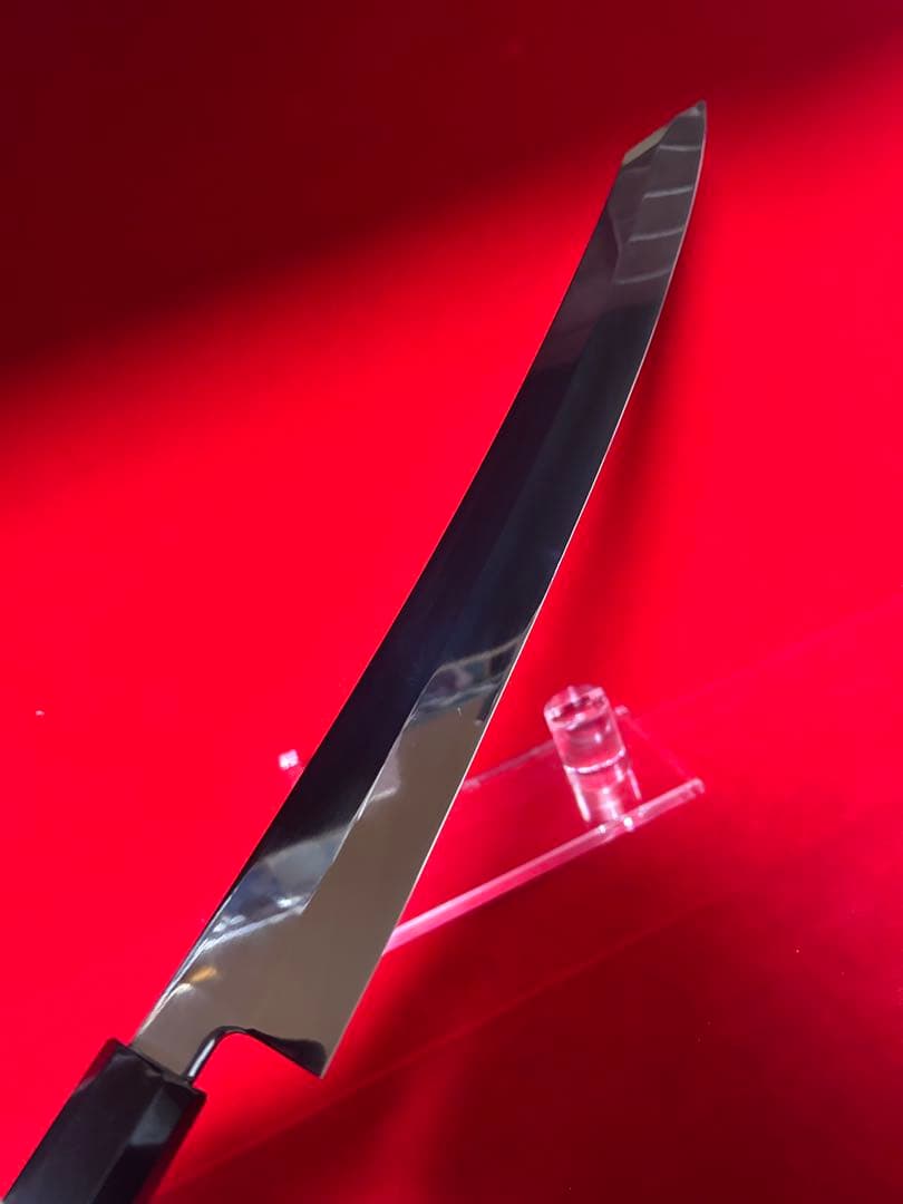 包丁　マグロ包丁　切付　尺三　鬼反り　鏡面仕上げ　切味抜群　箱付　未使用品