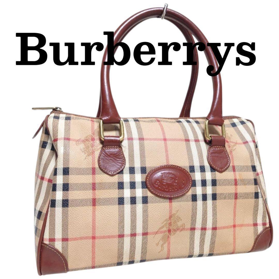 バーバリー ミニボストン ハンドバッグ ノバチェック PVC レザー ブラウン