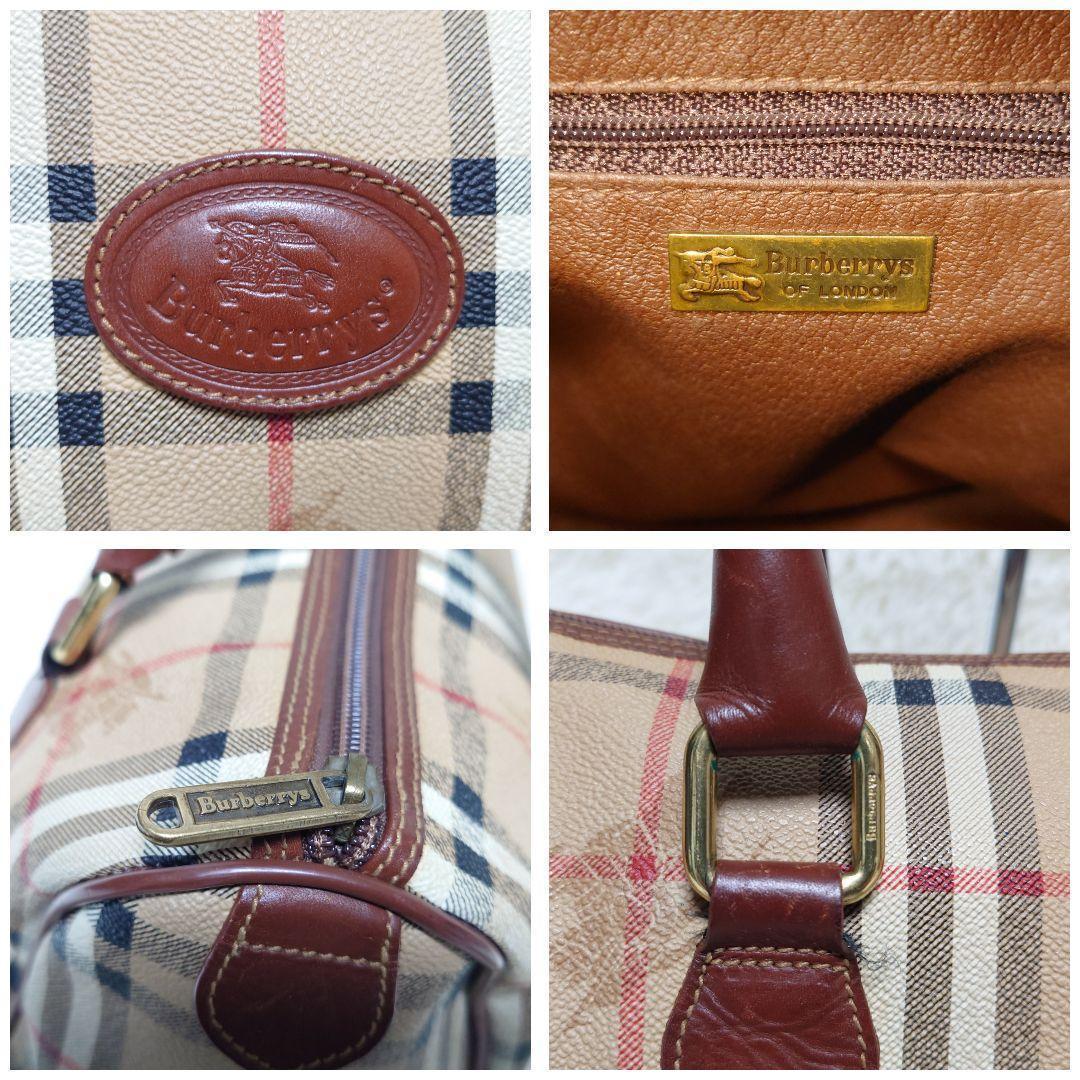 バーバリー ミニボストン ハンドバッグ ノバチェック PVC レザー ブラウン