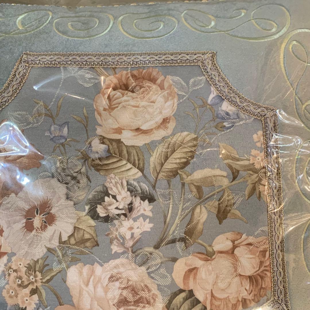 花柄刺繍クッション ブルー ID-543