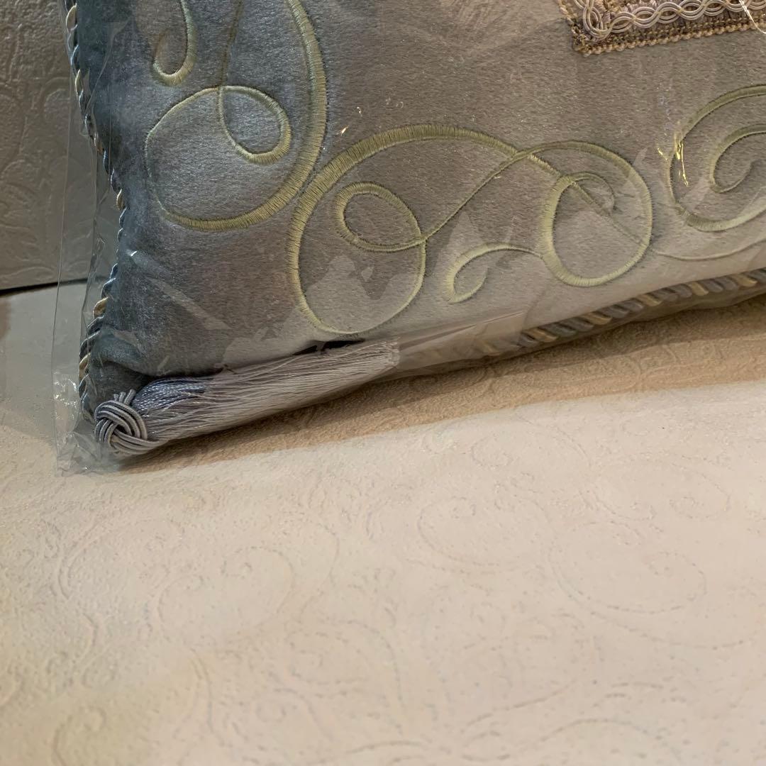 花柄刺繍クッション ブルー ID-543