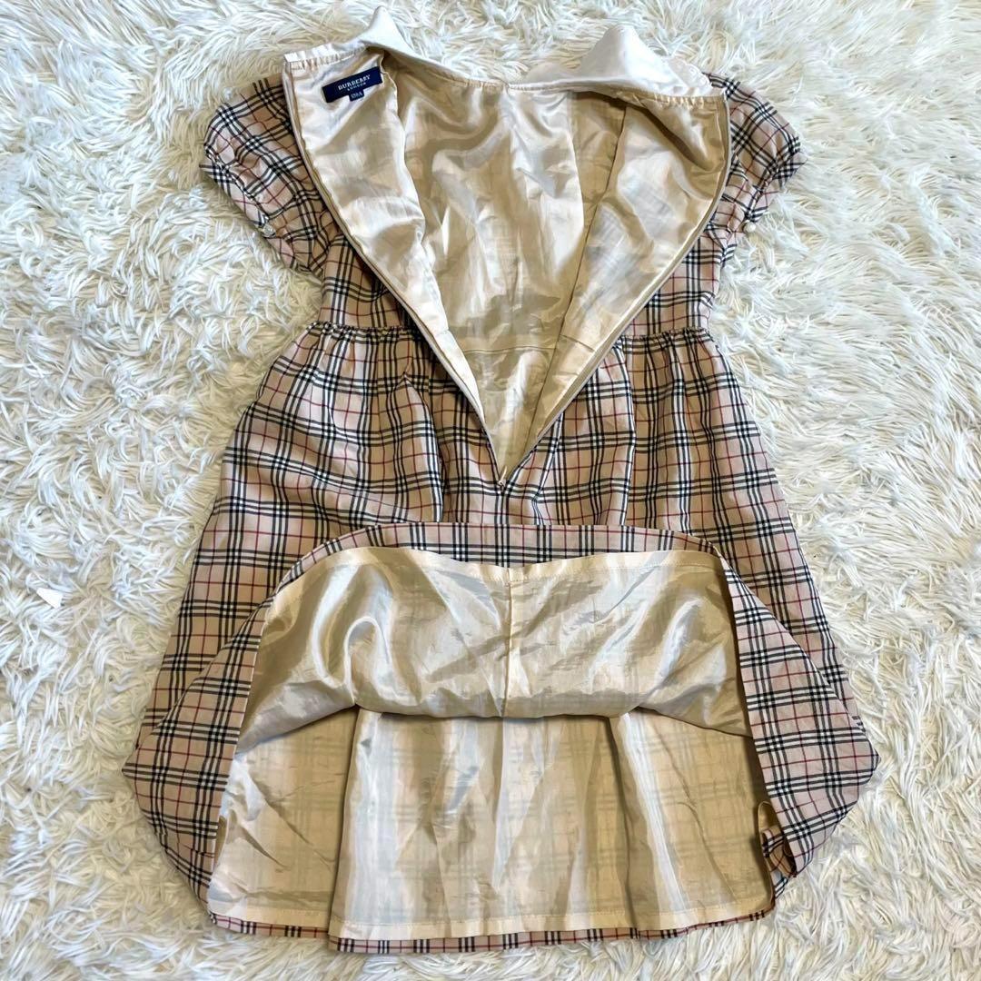 【バーバリーロンドン】ワンピース ノバチェック フリル ベルト 白襟 130A