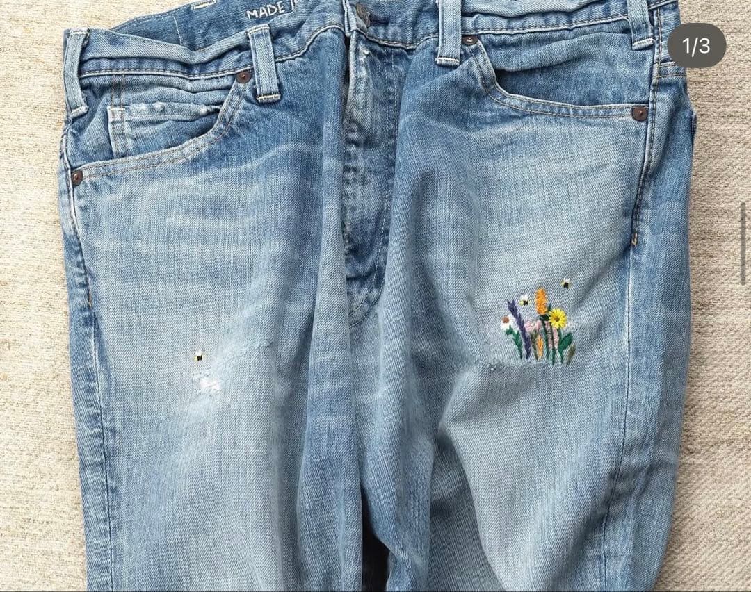 【1/31まで価格】 45R 再び ライ麦デニム クロスビー５　ハッチとお花刺繍