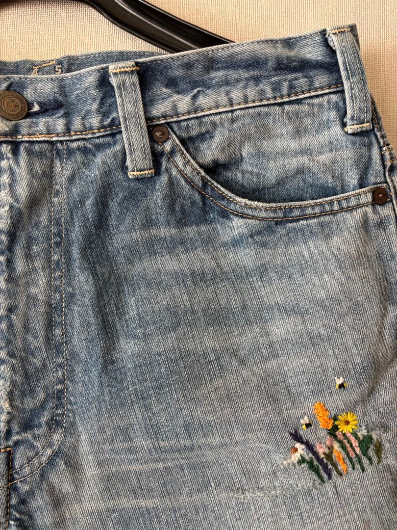 【1/31まで価格】 45R 再び ライ麦デニム クロスビー５　ハッチとお花刺繍