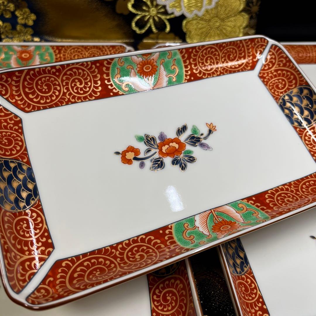 【古伊万里意匠】 前畑陶器 醍醐窯 金襴手 長角皿 セット 金彩 色絵 赤絵