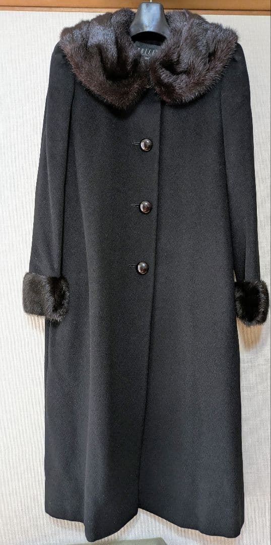 美品　ソレイユ　三陽　マキシ　ロングコート カシミヤ　100%　ミンクファー　黒