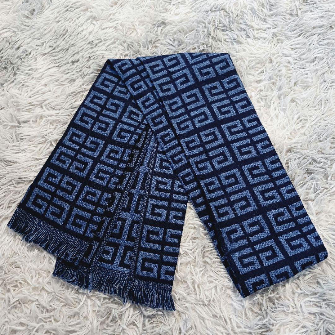 ✨GIVENCHY ジバンシー✨マフラー ウール混 4Gロゴ 紺 青 イタリア製