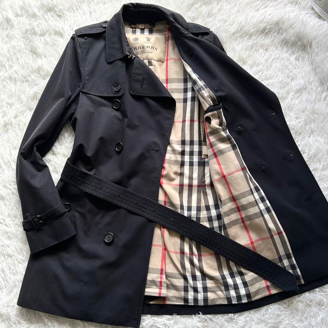 【美品】バーバリー　トレンチコート　ケンジントン　ベルト完備　ネイビー　46