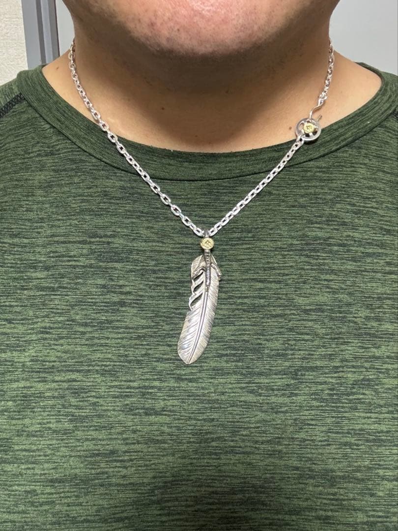 ウイングロック 金メタル 爪付 特大フェザー　チェーンセット　k18 sv925