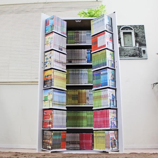 《新品・送料無料》ＤＶＤ・ＣＤ・コミック書棚ストッカー収納庫　ホワイト