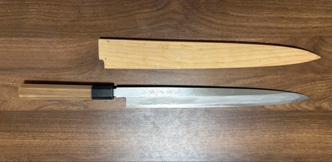 柳刃包丁　青鋼・尺一・鞘付き