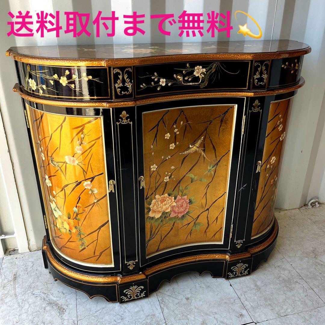 取付無料！中国美術 シノワズリ おしゃれアンティークサイドチェスト 花柄箪笥✨