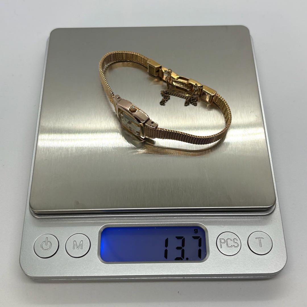 【稼働/新品電池】agete 18KGP クォーツ シェル MOP 0.02ct