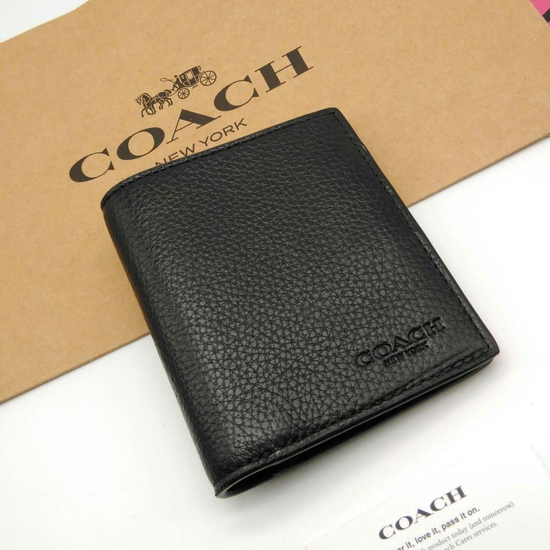 新品　COACH　折り財布　ミニ財布　ブラック　メンズ　人気の小銭入れ付き
