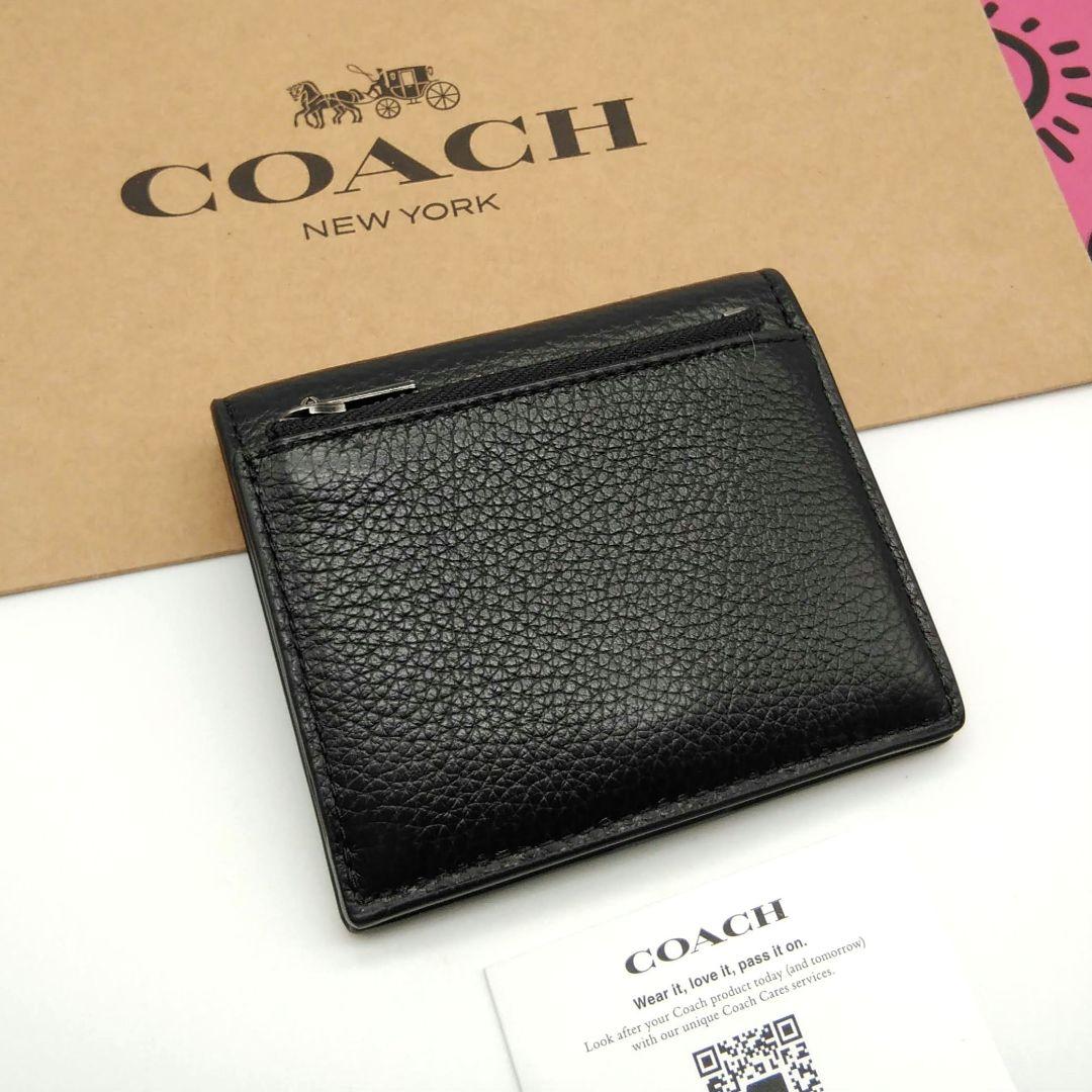 新品　COACH　折り財布　ミニ財布　ブラック　メンズ　人気の小銭入れ付き