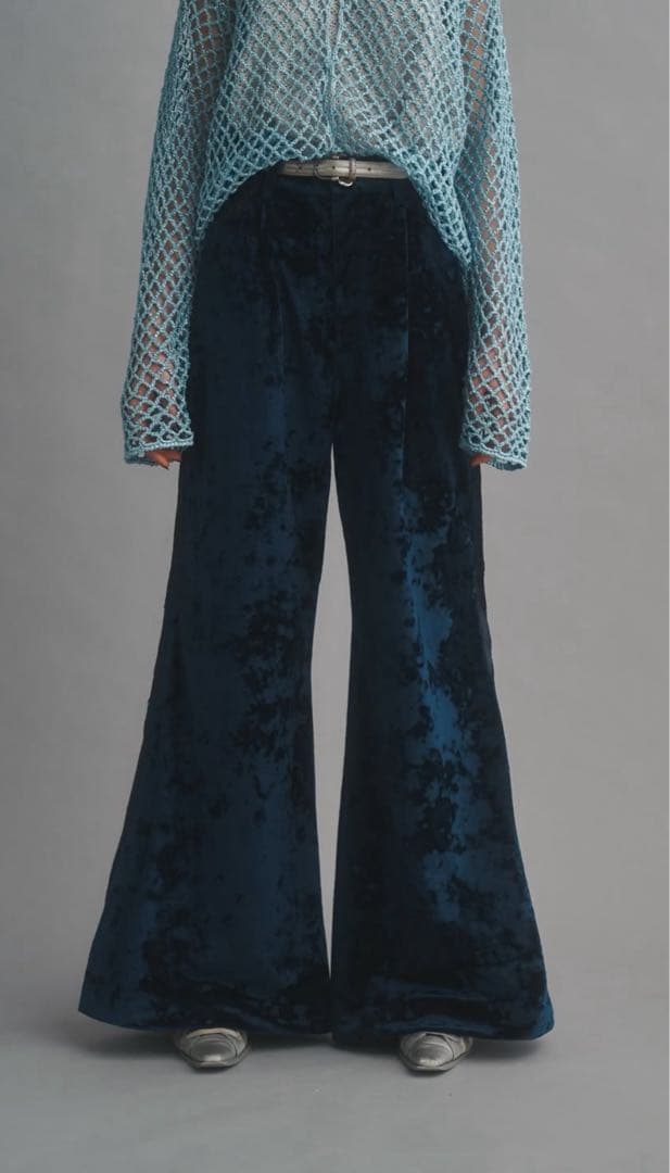 seyto / クラッシュベロアワイドフレアパンツ ブルー サイズ0　完売品