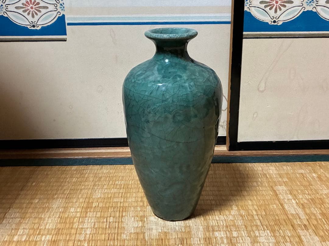 中国 高麗 朝鮮 青緑色 貫入 壺 花入 唐物