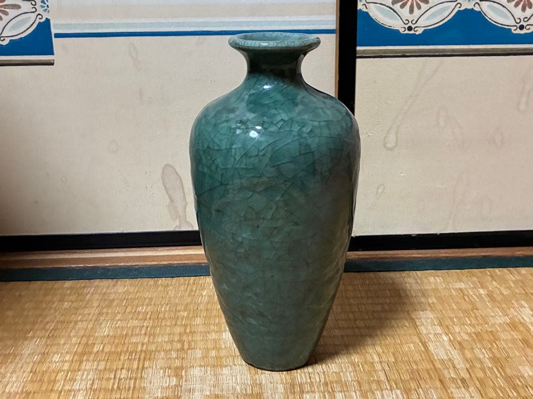 中国 高麗 朝鮮 青緑色 貫入 壺 花入 唐物