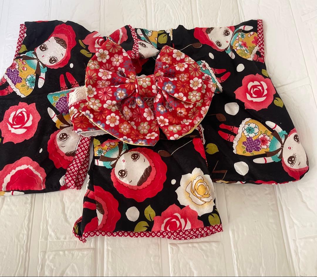 わんこお着物　犬猫♡振袖七五三　ひな祭りお人形柄帯付き