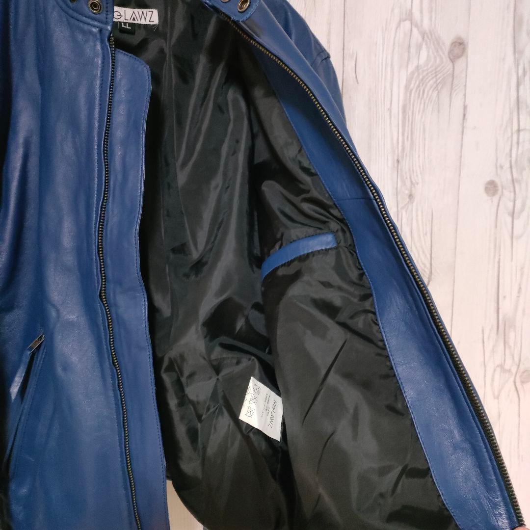 レザージャケット シングルライダース 本革 ラムレザー 羊革 青 XL