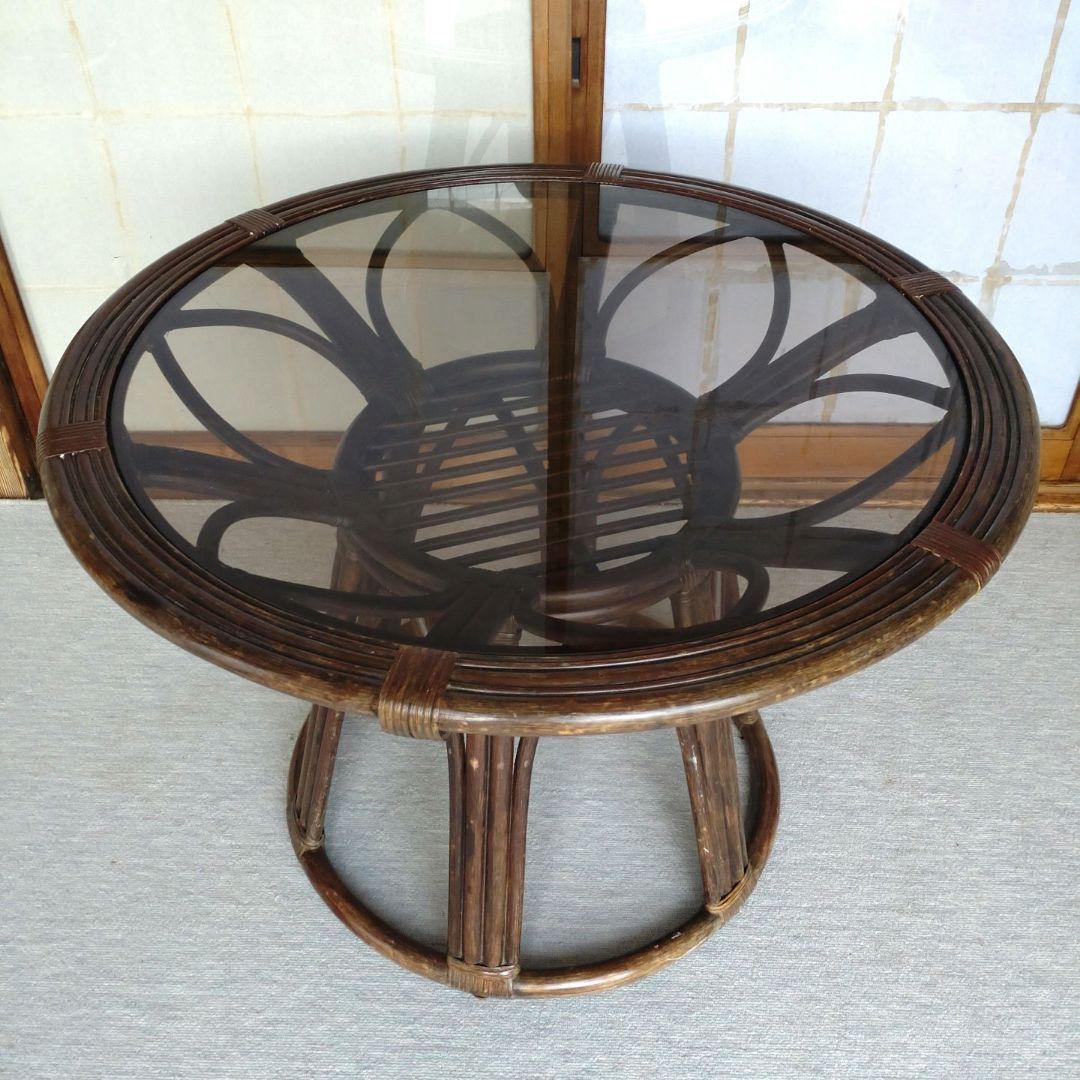 ラタンテーブル　ガーデンテーブル　机 ガラステーブル