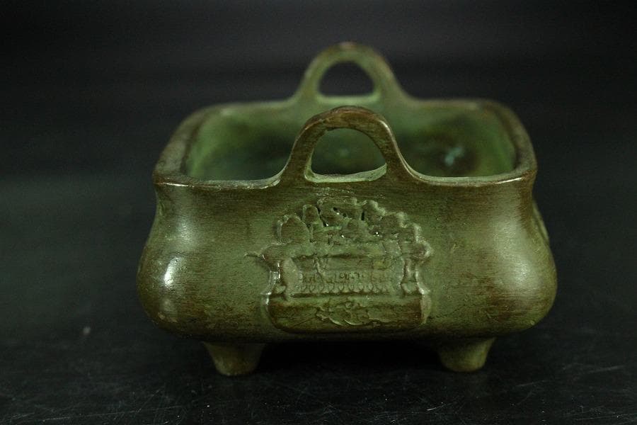 中国美術 古銅 宣徳 四方 香炉 豆香炉 古美術(K-YC538)