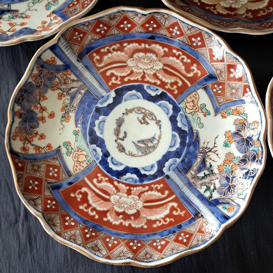 「華やかな食卓！ 金彩古伊万里皿(直径21cm)」富貴長春皿2客セット 骨董アン