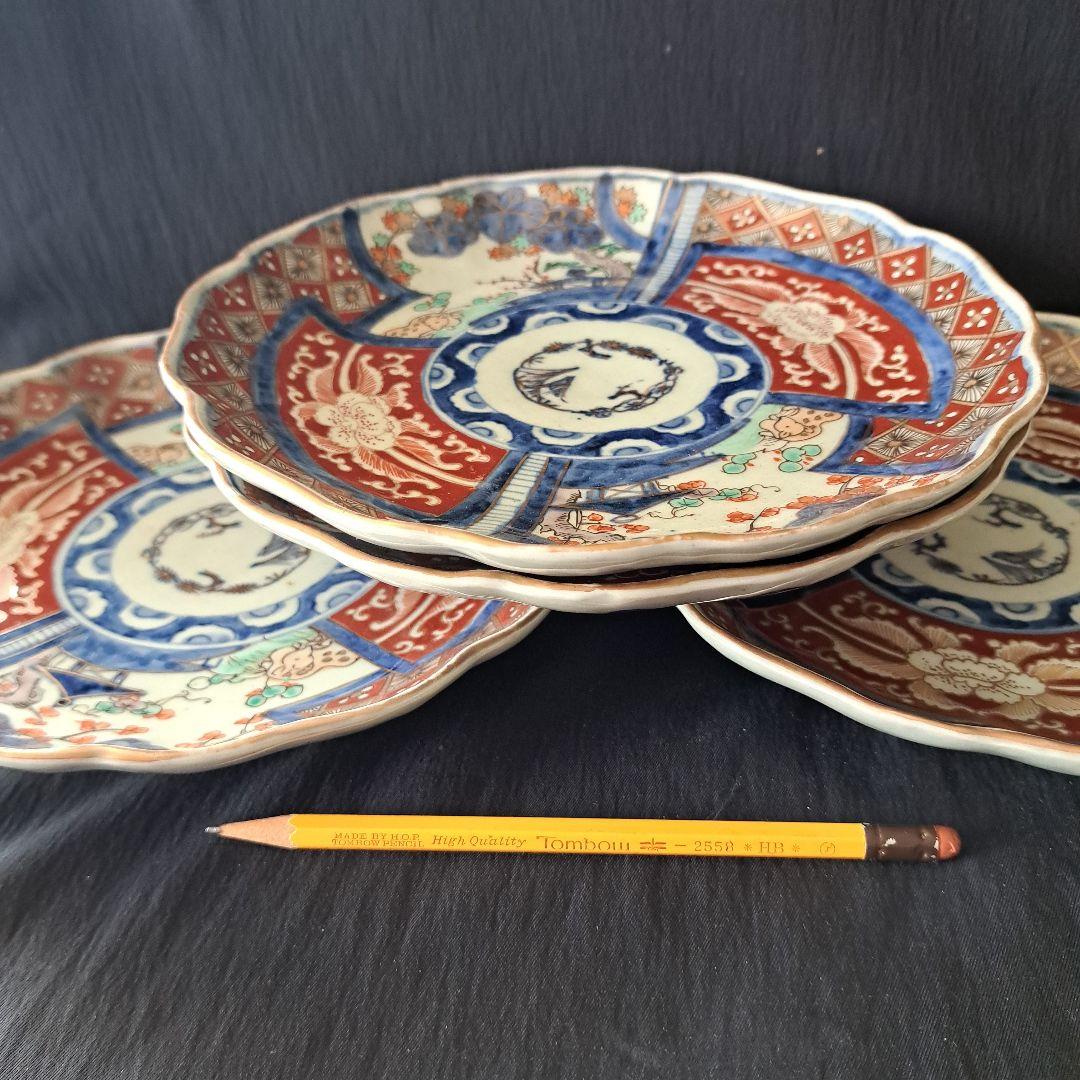 「華やかな食卓！ 金彩古伊万里皿(直径21cm)」富貴長春皿2客セット 骨董アン