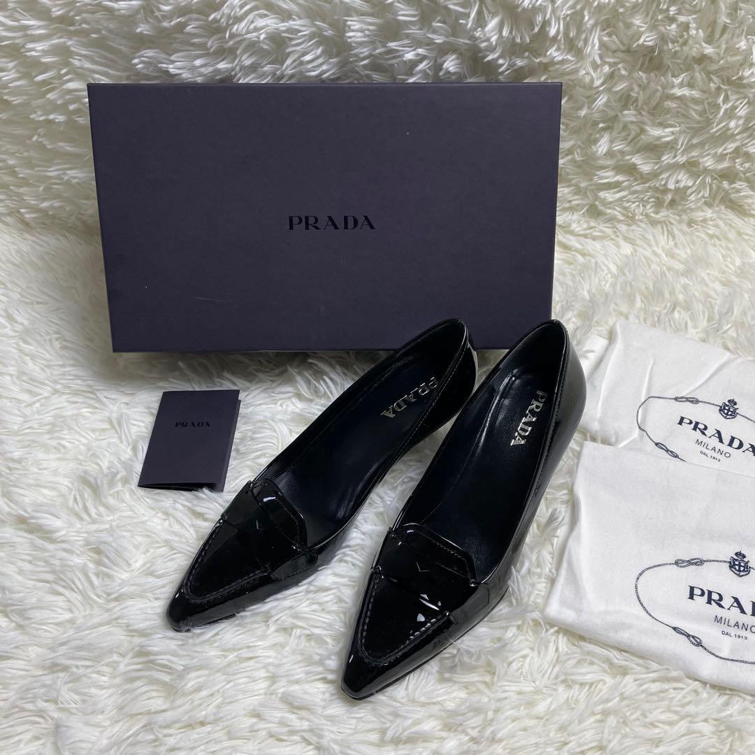 PRADA プラダ エナメル ローファー パンプス 黒 36.5 ヒール6cm