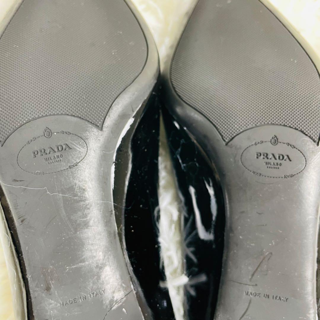 PRADA プラダ エナメル ローファー パンプス 黒 36.5 ヒール6cm