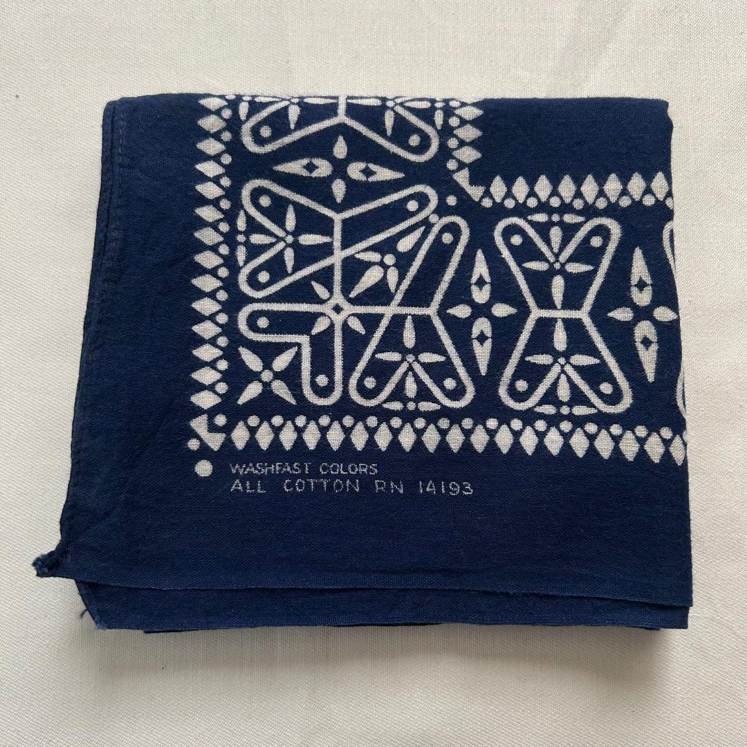 60s ヴィンテージ クロス バンダナ レア USA製 耳付 ネイビー 希少